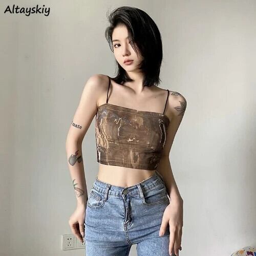 【新作】【送料無料】 キャミソール女性アメリカンスタイル新しいシンプルな背中の開いたトレンディなセクシーなヴィンテージストリートオールマッチクロップスリムトップスレジャークール女の子 0346677071042