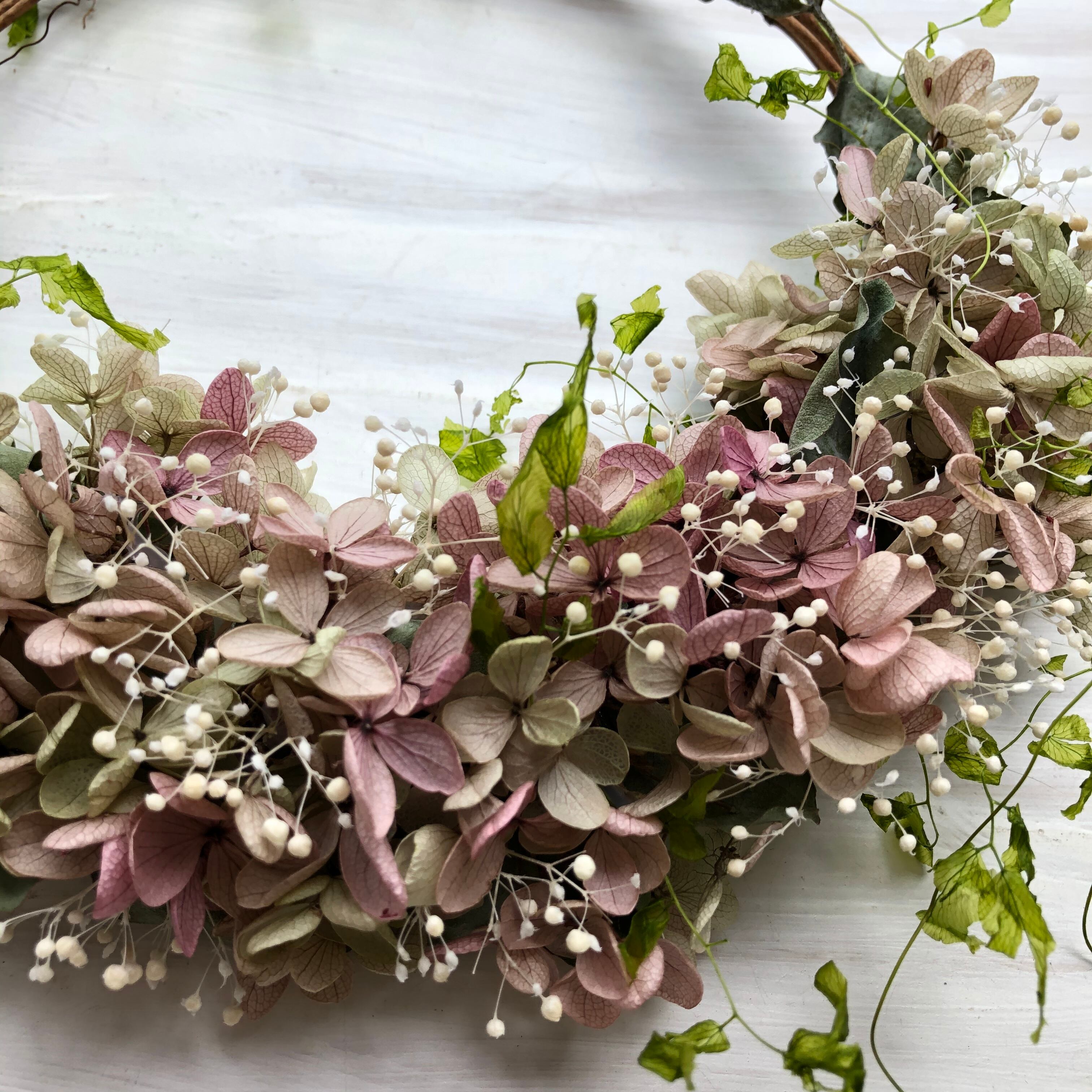 紫陽花とかすみ草のハーフリース 〜oréganopink〜 *COCO HANA* ✿❀・°薔薇☆かすみ草☆紫陽花のハーフリース