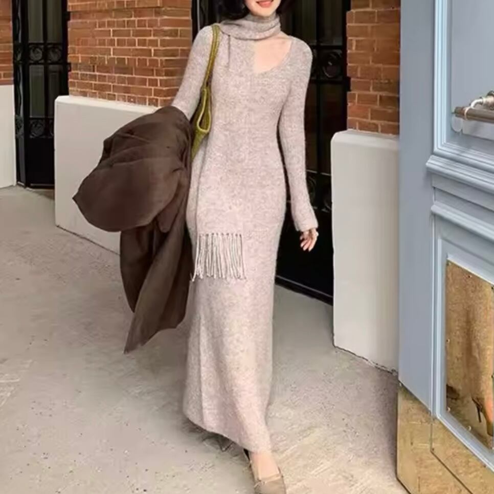 muffler knit long dress