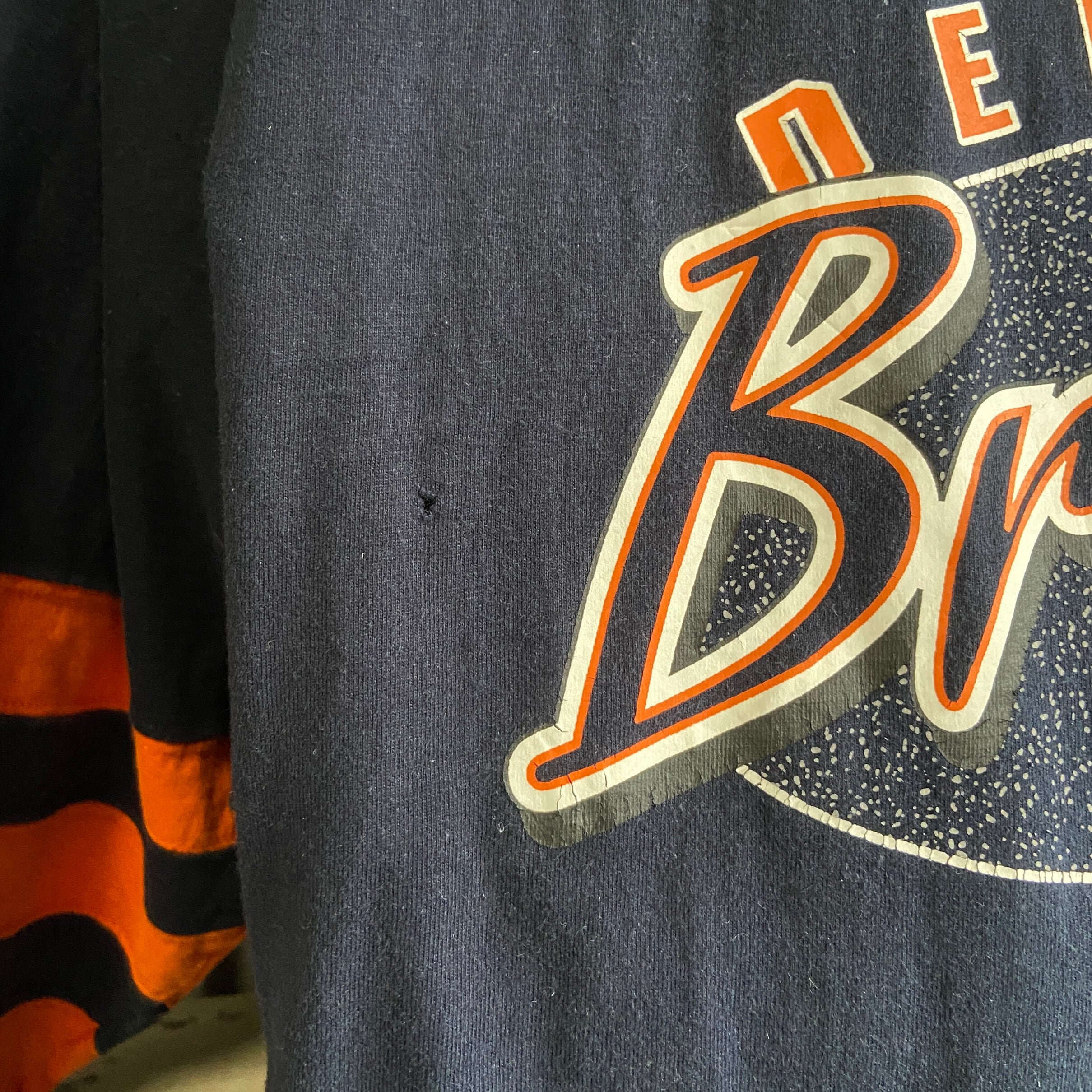 90年代 NFL デンバー・ブロンコス チームロゴプリント ロングTシャツ メンズL 古着 90s ヴィンテージ ビンテージ Denver Broncos 長袖 ロンT ネイビー×オレンジ