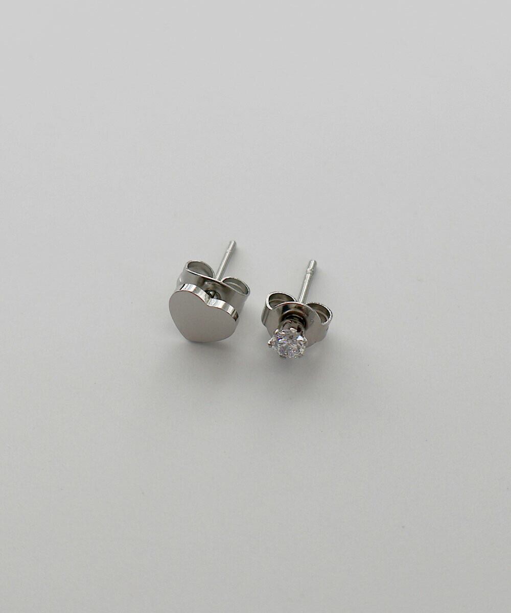 【SELECT】サージカルステンレス 316L キュービック ジルコニア ハート ピアスセット  金属アレルギー対応