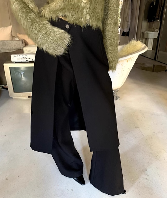 〔SET UP〕long skirt layered slim flare pants skirt【20240111902】