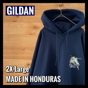 【GILDAN】ゆるだぼ オーバーサイズ ワンポイント バックプリント 2XL パーカー アメリカ古着