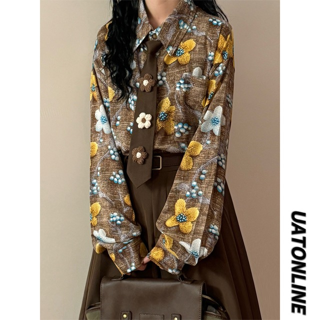 ♥こだわりの一枚、物語を着る！【UATONLINEシリーズ】★シャツ★ネクタイ付き ユニセックス トップス 長袖シャツ 花柄シャツ