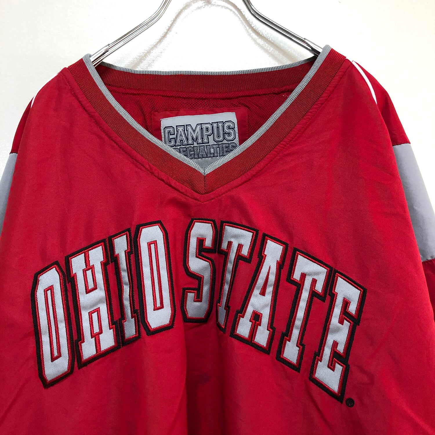 USA カレッジ ナイロンプルオーバージャケット オハイオ大学 赤×黒 刺繍