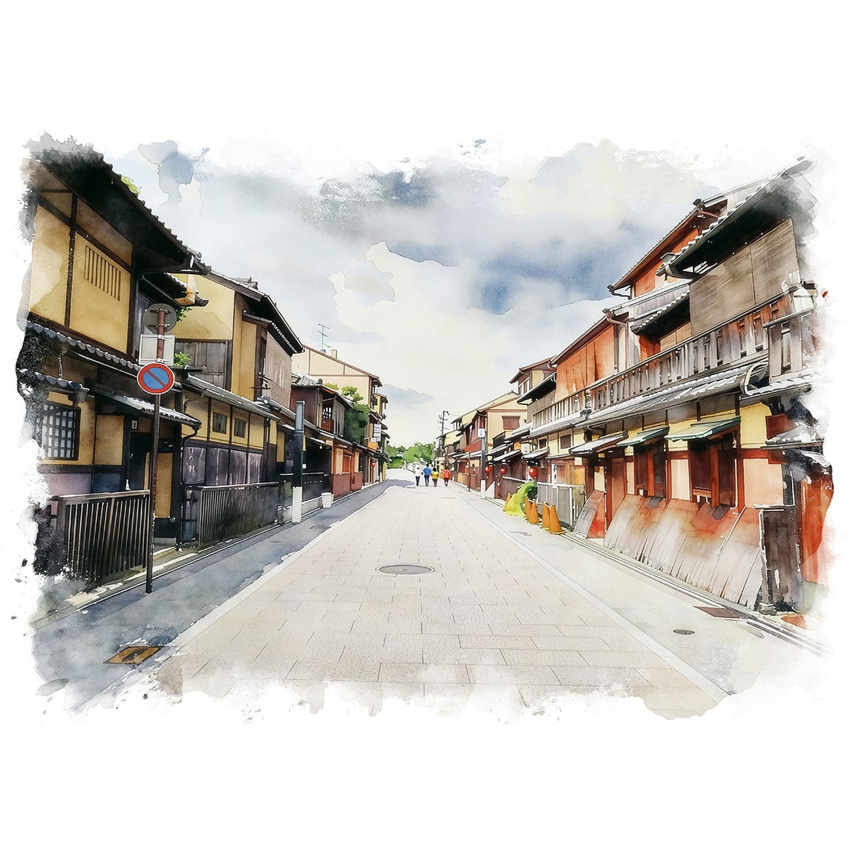 絵画 風景画(街並み) 日本 京都府 祇園 花見小路通 インテリアアート額