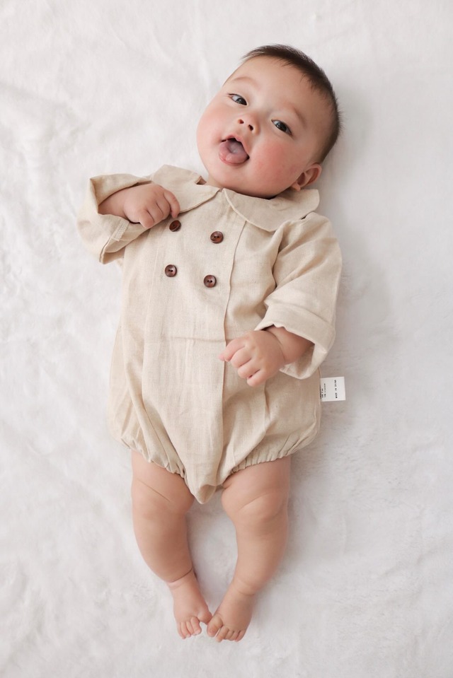 【取寄】リネン丸襟ロンパース長袖