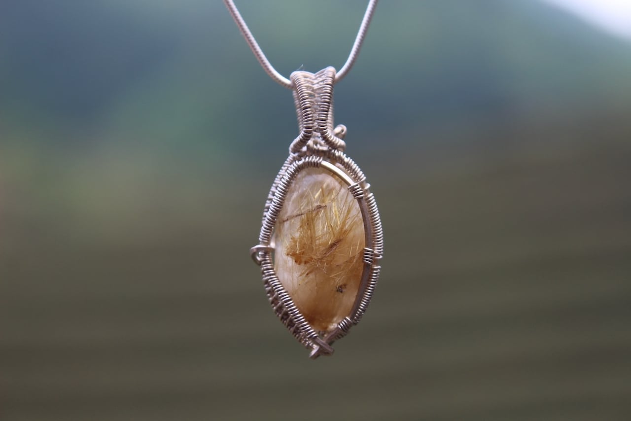 Rutilated quartz silver925 wire wrapping pendant