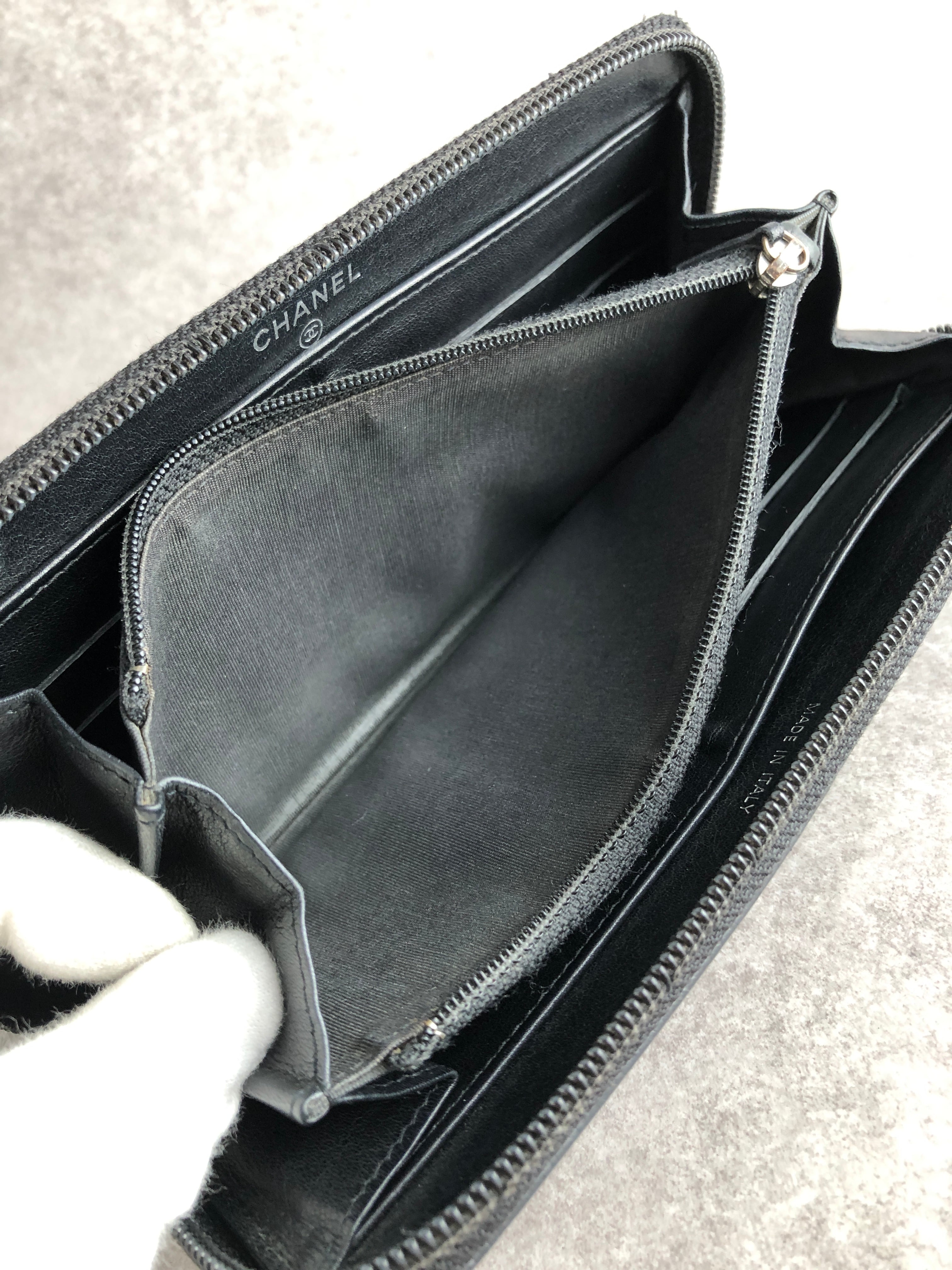 CHANEL シャネル 財布 ブラック ココマーク レザー キャビアスキン 長