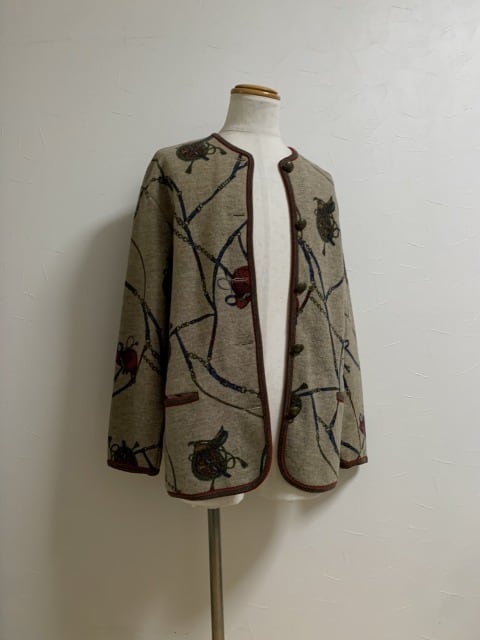 1980~90's All Over Pattern No Collar Tyrolean Jacket