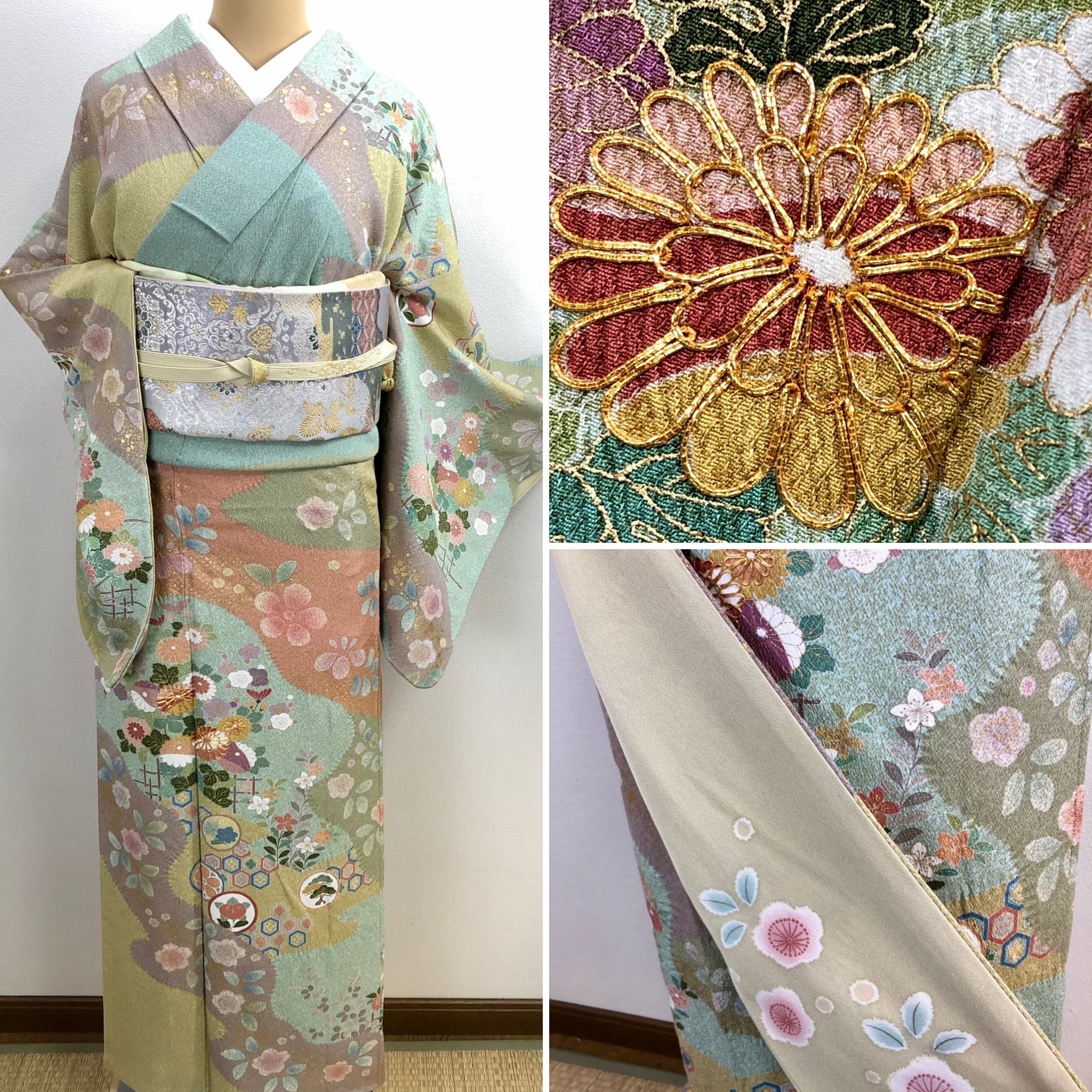 美品 作家物【桶絞り】金駒刺繍 訪問着 正絹 袷 s138 | 着物 夢美月