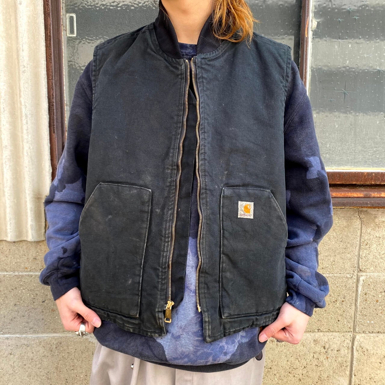 古着】Carhartt カーハート ダックベスト 00s キルティング L 黒-