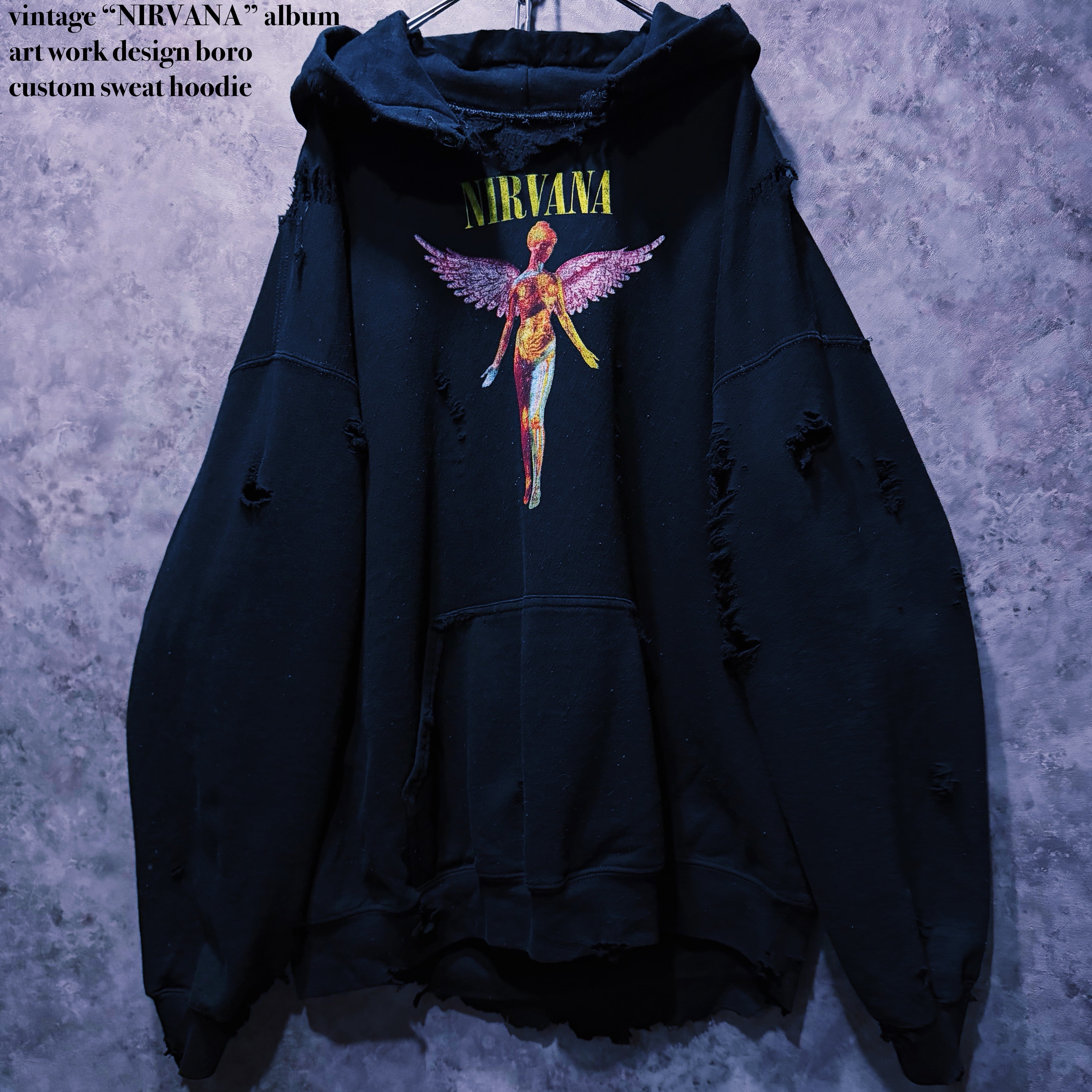 【doppio】vintage “NIRVANA” album art work design boro custom sweat hoodie
