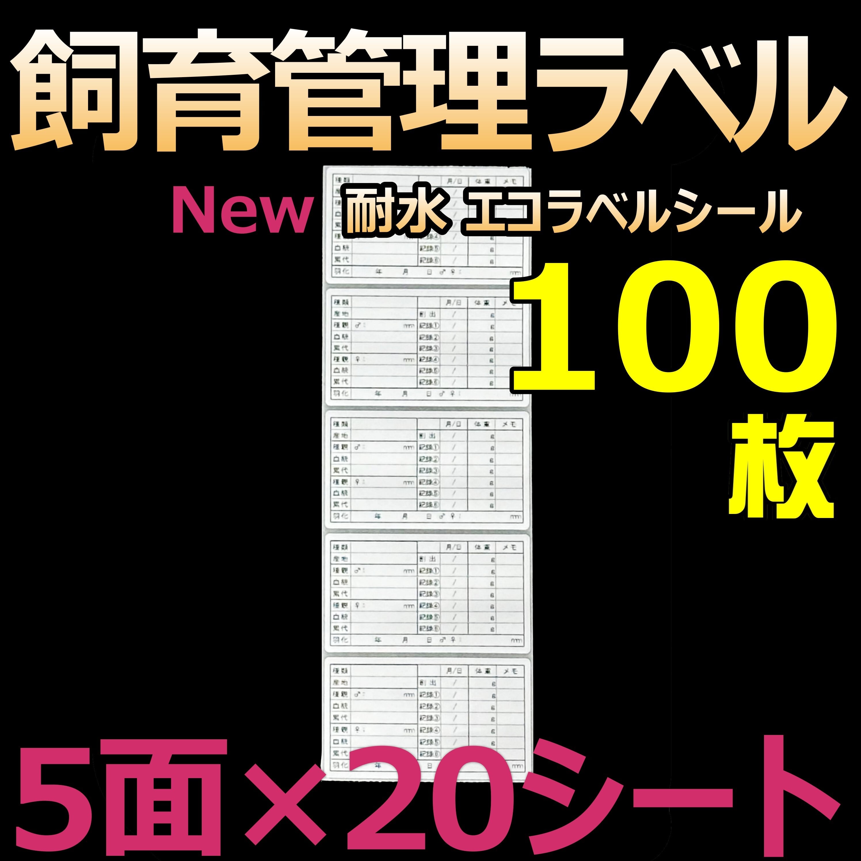 飼育管理ラベル 100枚（5面×20シート） カブトムシ クワガタ 幼虫 管理