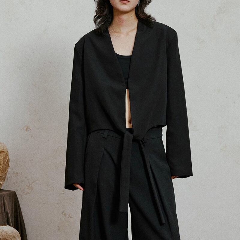 フロントオープン 腰丈 長袖 ジャケット 1color MOJ0197