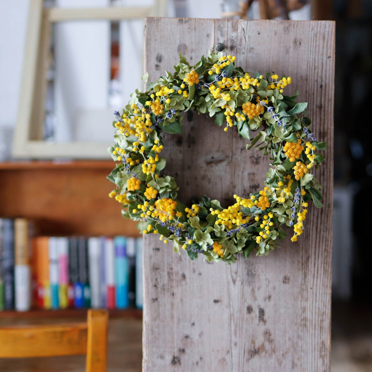 数量限定 約直径24cm】富良野ラベンダーとミモザのリース ＊ フラワー