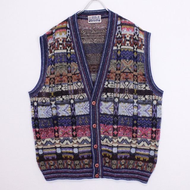【Caka act2】Colorfull Geometric Pattern Vintage Knit Vest