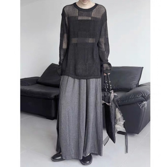 Mesh block knit pullover C1297