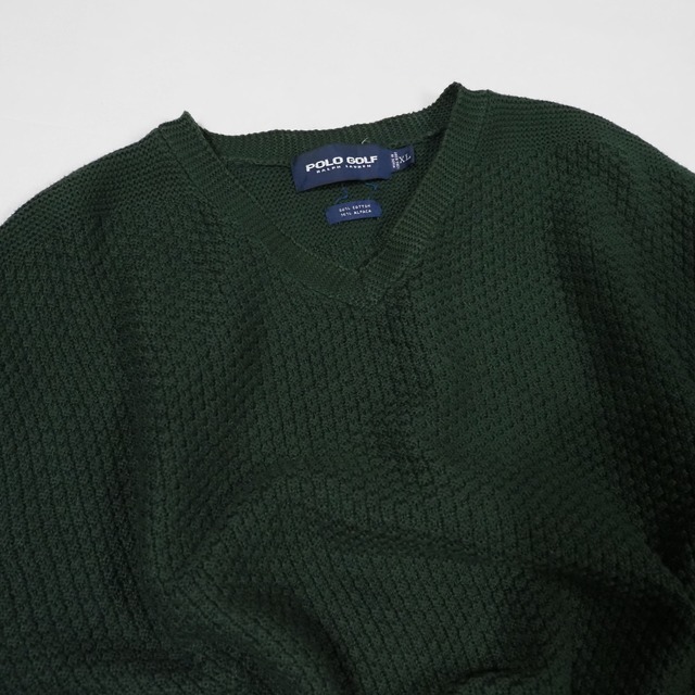 POLO GOLF Ralph Lauren Cotton/Alpaca Waffle V-Sweater XL 90's ポロゴルフ Vネック コットンセーター
