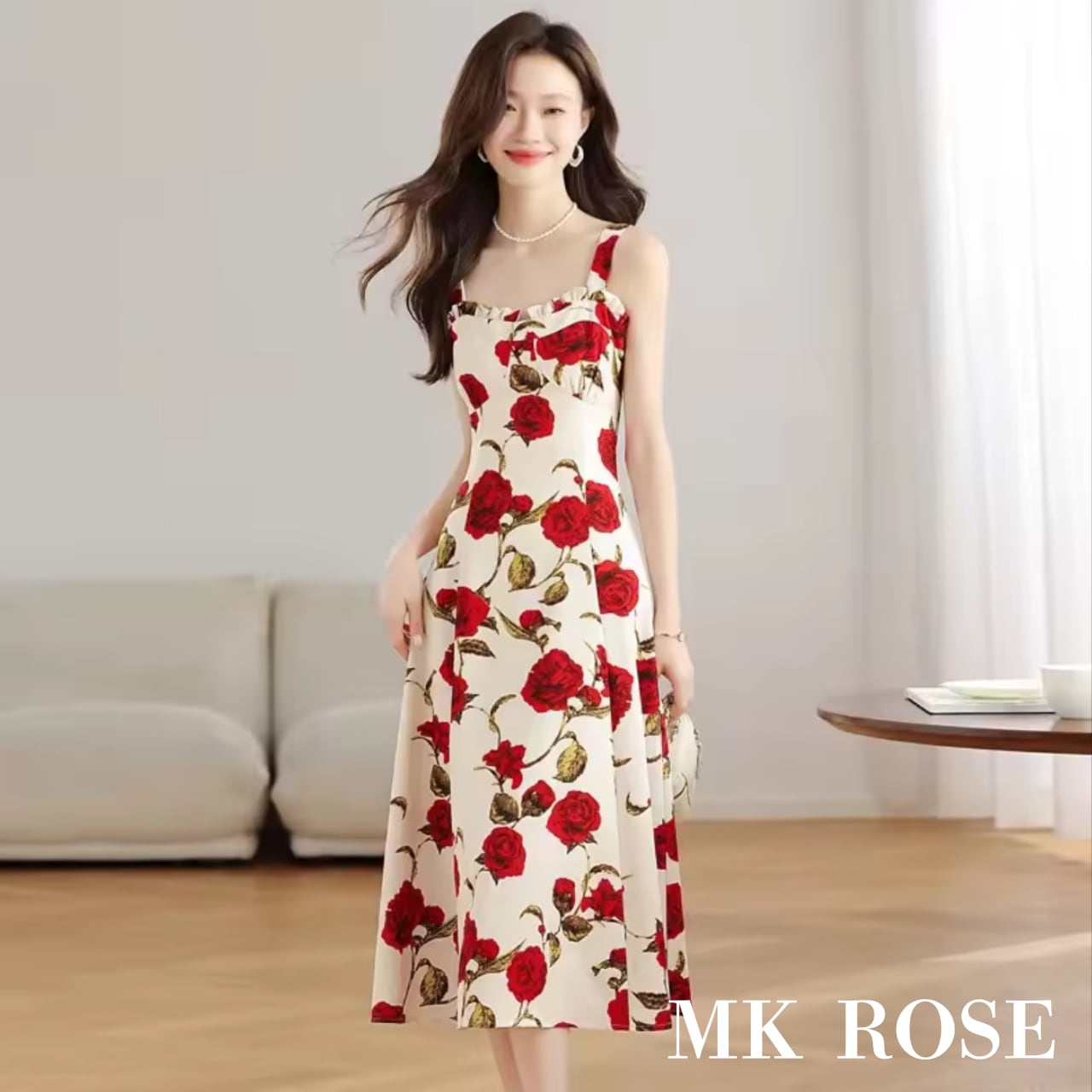 ローズ柄 エレガント ミディアムドレス(simi)