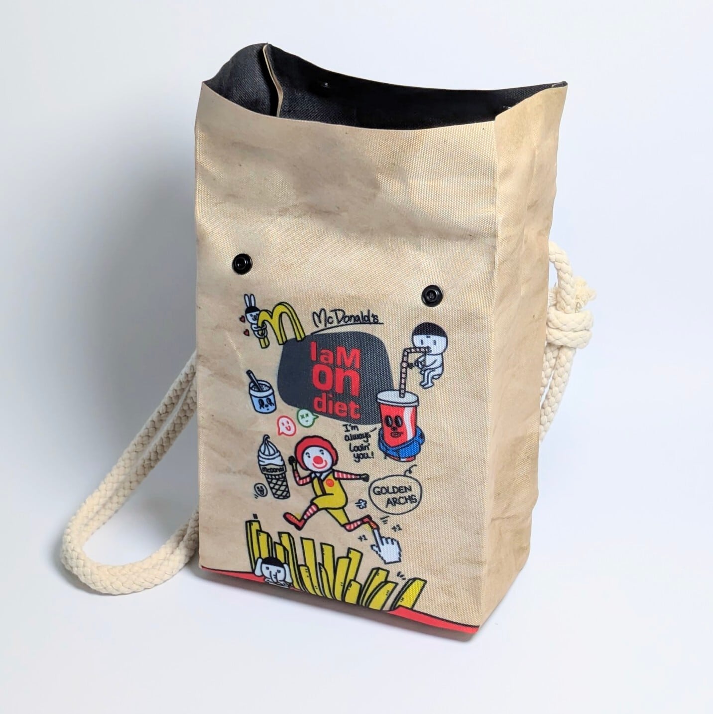 【 McDonald's(マクドナルド ) 】『 I am on diet. 』ロープショルダーバッグ*紙袋風 / Food Bag 〚アメリカン雑貨 アメトイ〛