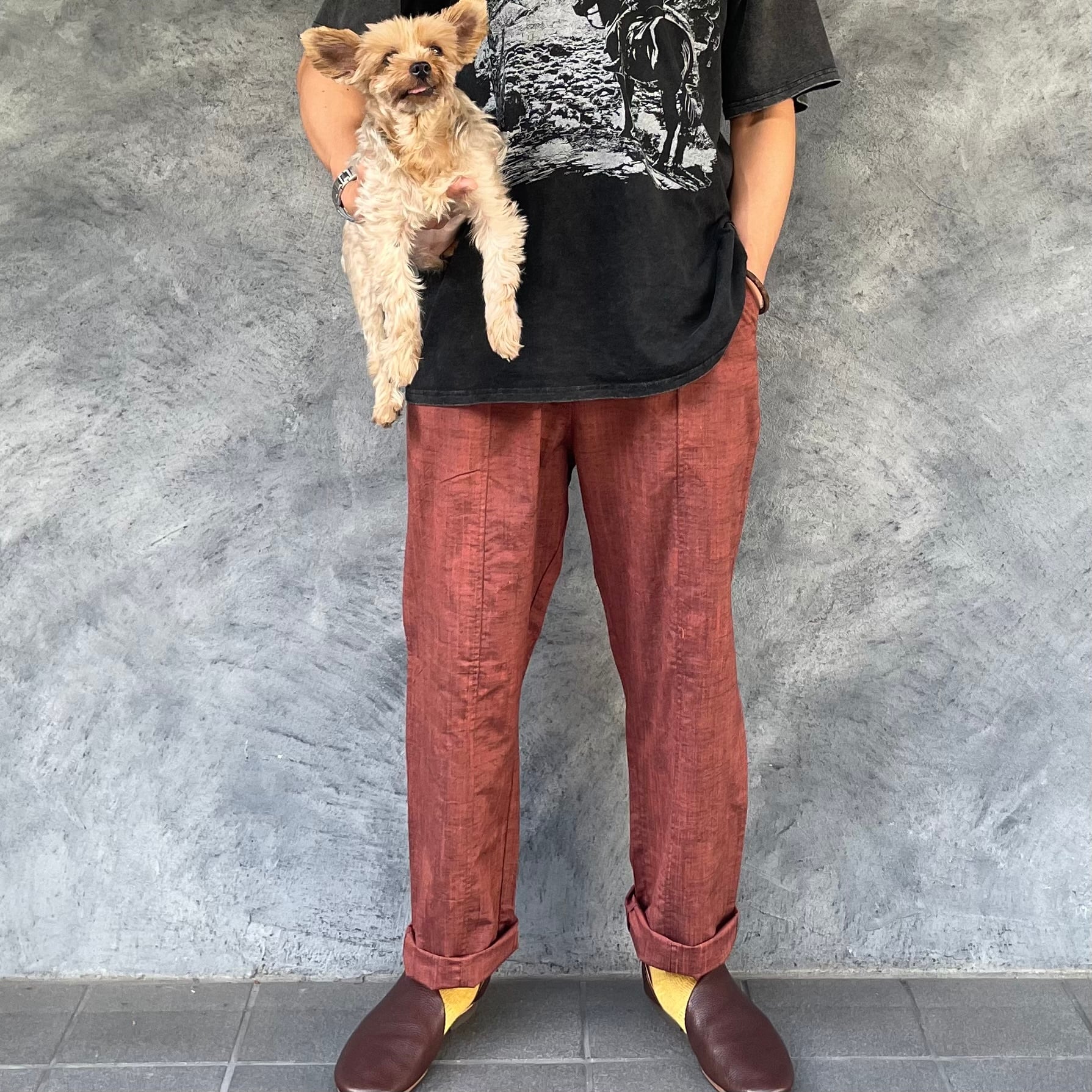 着物リメイクパンツ - kimono elastic waist pants
