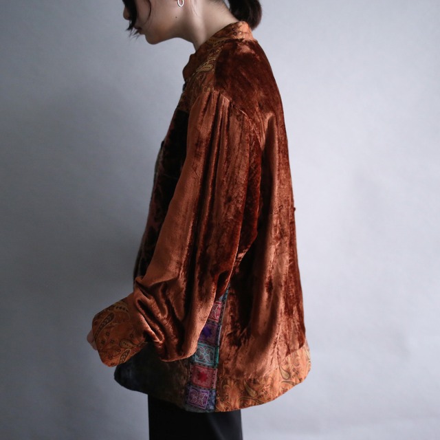 multi fabric patchwork china motif velours jacket