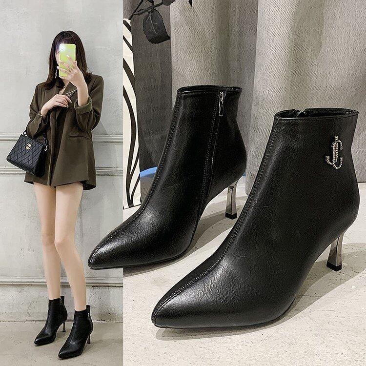 【新作】【送料無料】 ショートブーツ2020秋と冬の新しいスティレットハイヒールの女性の靴薄くて用途の広いミッドヒールの女性のブーツ秋の靴秋のスタイル-アリババ シューズ オータム 秋物 ウィンター 冬物 10b631796343580