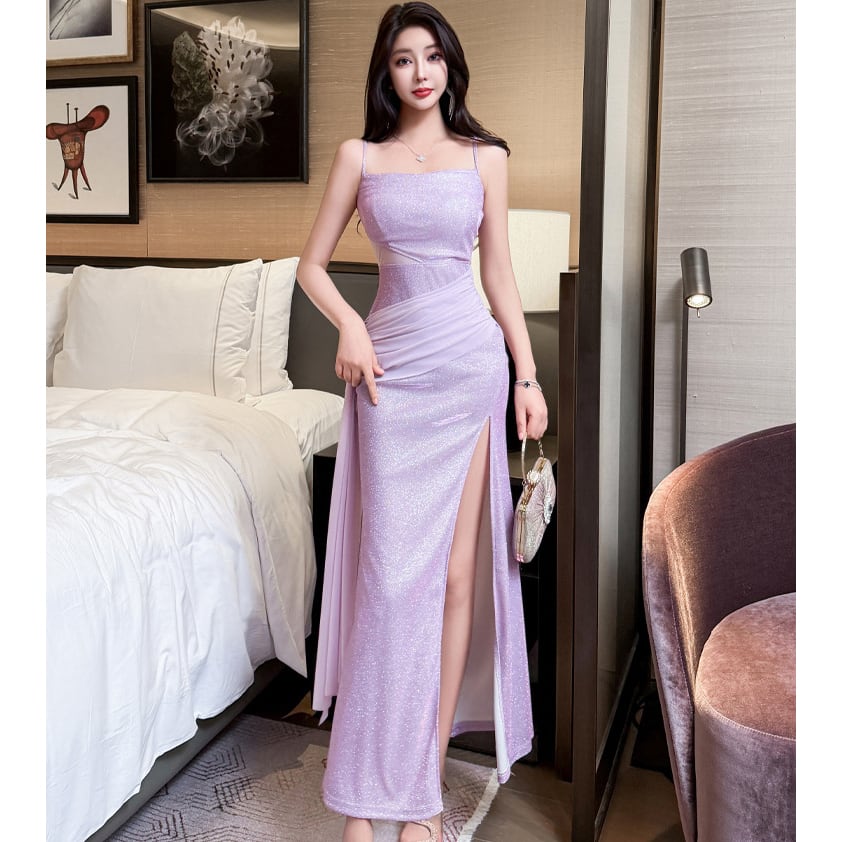 2色】ロングドレス キャバドレス セクシー スリット入り ウエスト