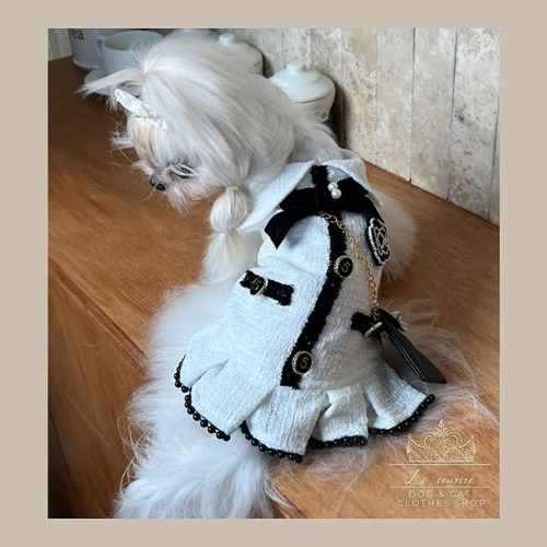 予約【№B07395】モノトーン　カメリア　ツイードワンピ