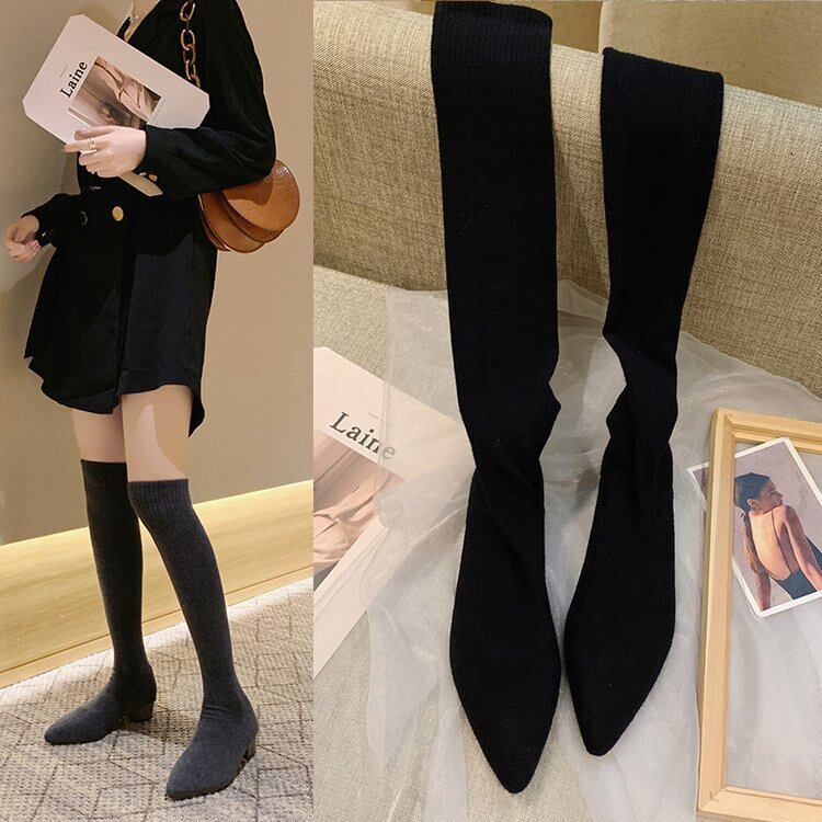 【新作】【送料無料】 新しいスタイルのソックスブーツ女性2020ブーツストーブパイプストレッチソックスブーツレース厚手のヒールニットブーツソックスブーツ-アリババ 靴 シューズ タイツ ストッキング 10b645511444933