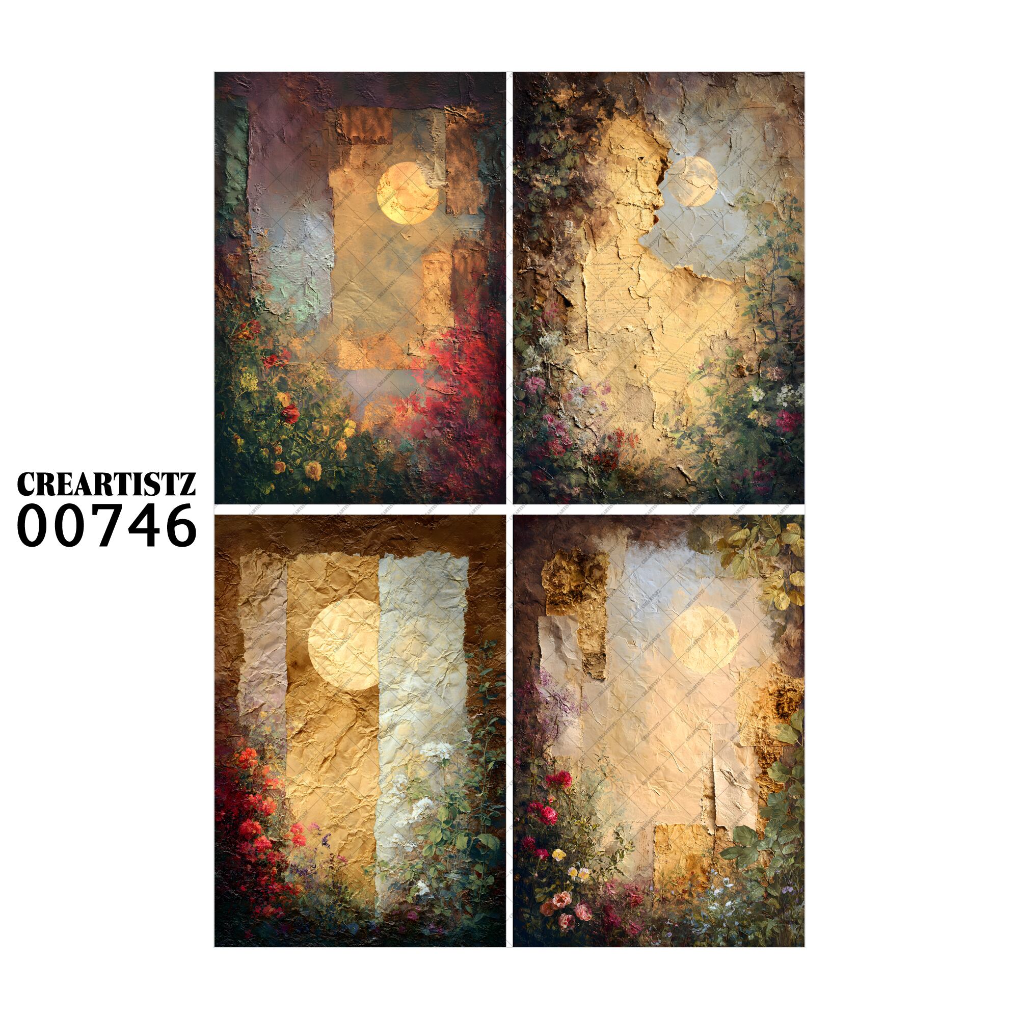 00746 背景 コラージュ素材 オリジナル 12枚セット (4種類×3枚) ペーパー/ステッカー CREARTISTZ