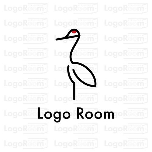 No800 ラインで描く鶴のロゴ【ライン、鶴、シンプル、洗練、オシャレ、日本、和風、和食、ショップ、店舗、クリニック、士業】