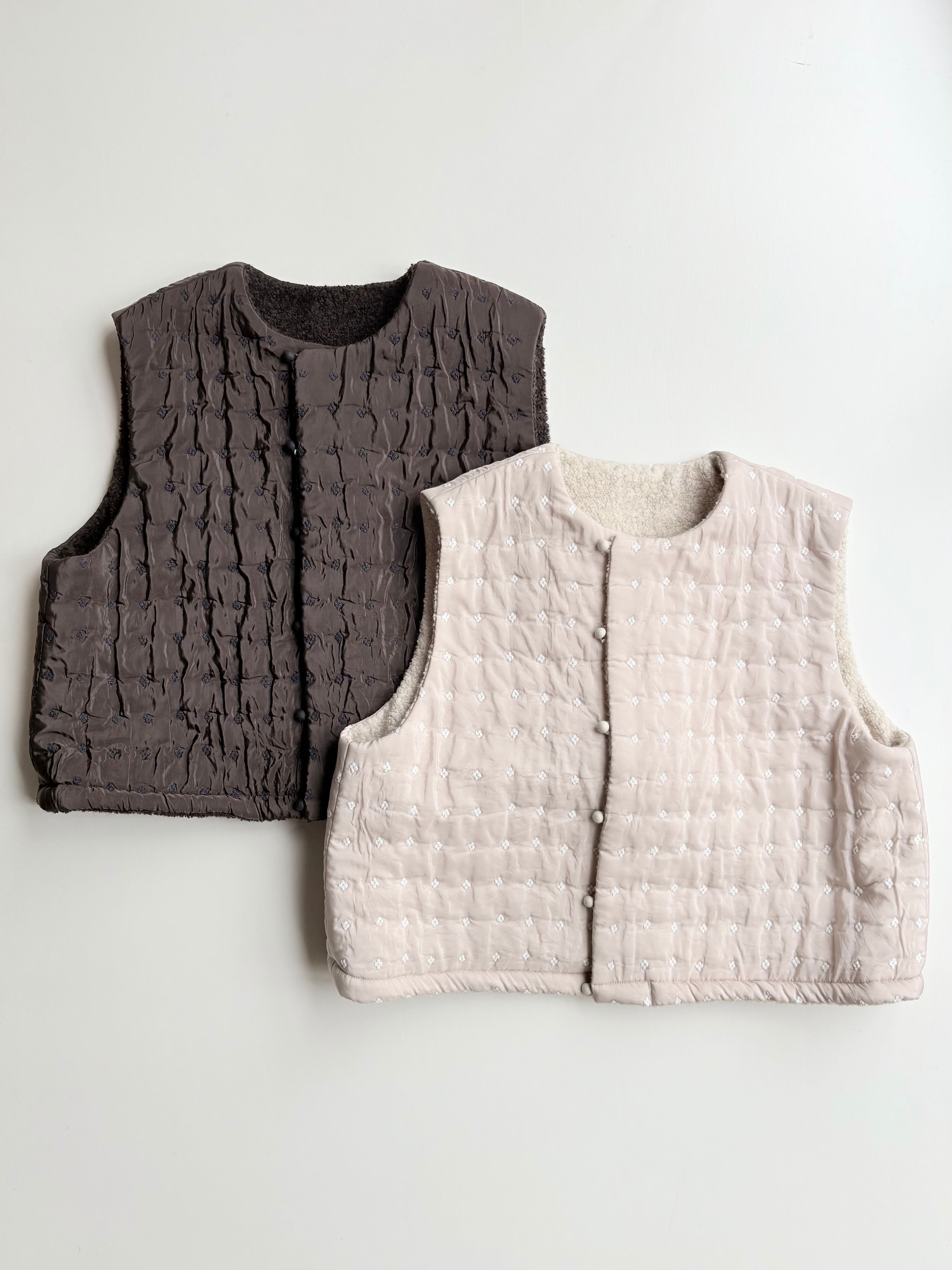 qiri】flower dot quilt jacquard short reversible vest