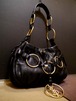 レア◆YSL サンローラン リング チェーン レザー 巾着 バッグ 黒