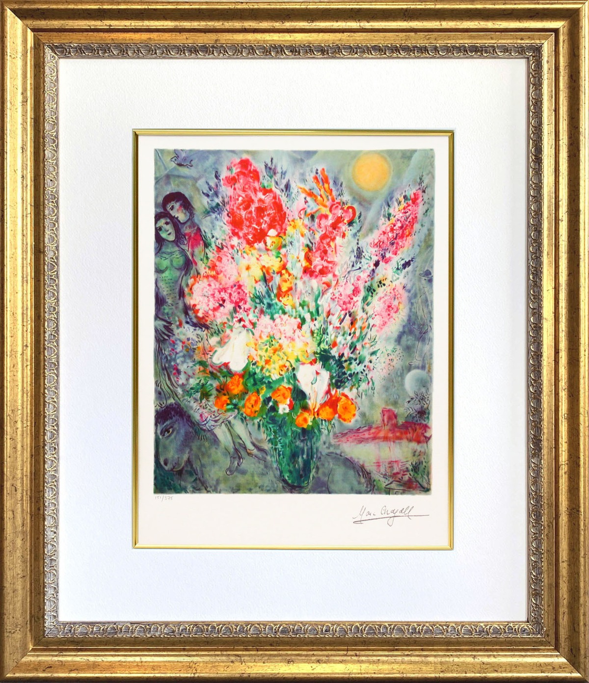 シャガール 絵画「花束」額縁4色選択可能 作品証明書 展示用フック 