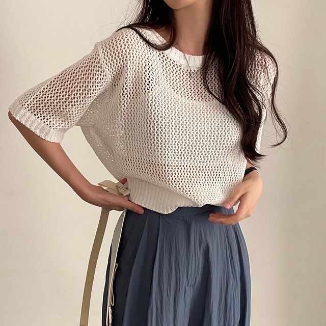 ショートメッシュニットトップス　　12046