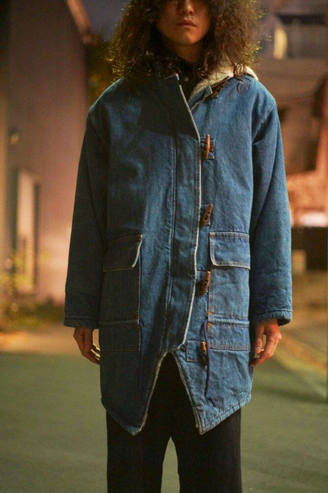 Vintage Boa Lining Denim Duffle Coat 