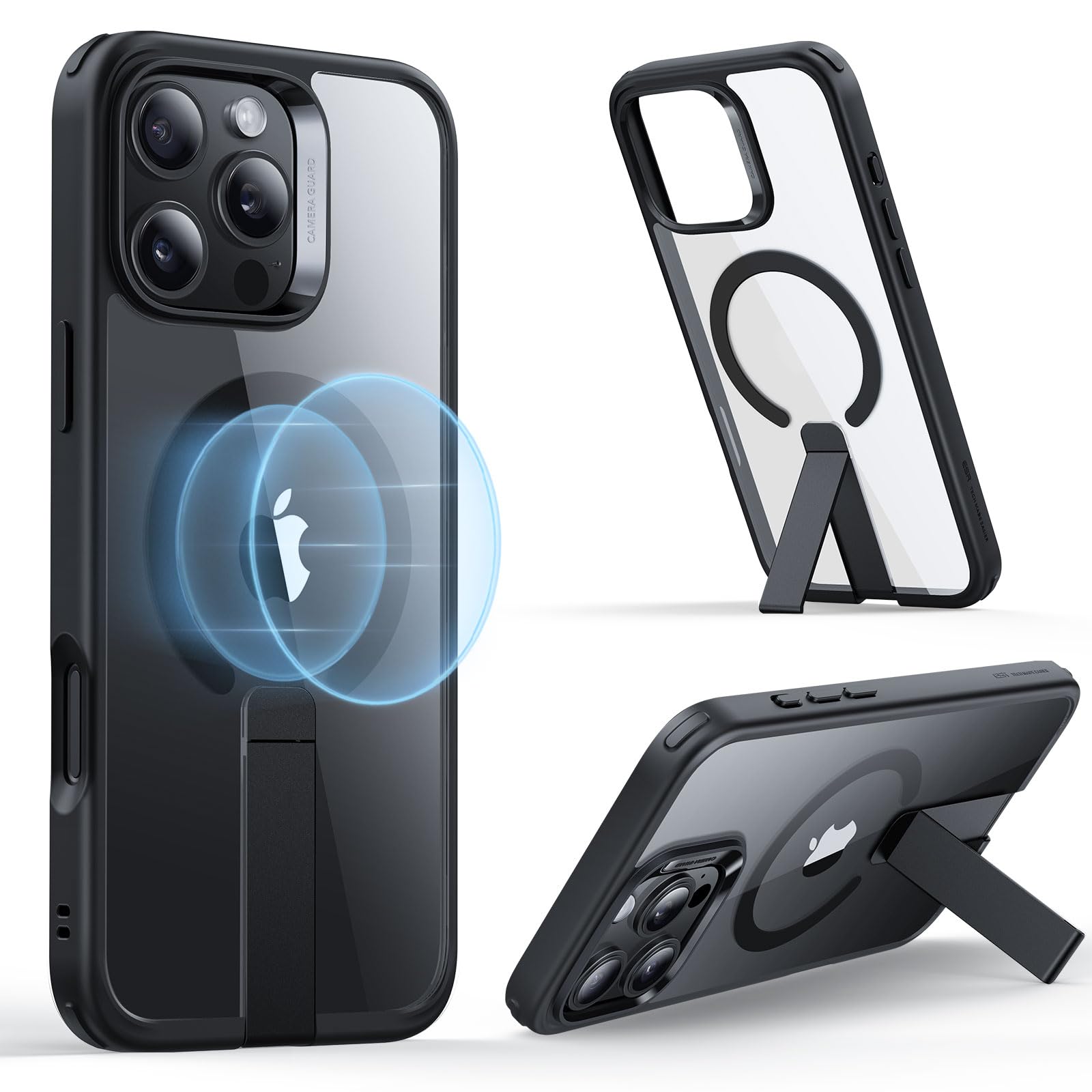 【在庫処分】【スタンド内蔵・Magsafe対応】ESR iPhone 16 Pro Max ケース スタンド付き いphone16promax ケース magsafe対応 iphone16promax専用 マグネット角度調節可能フリックスタンド 軍用規格保護 耐衝撃 いphone16promaxケースBoostシリーズ クリア_ブラック