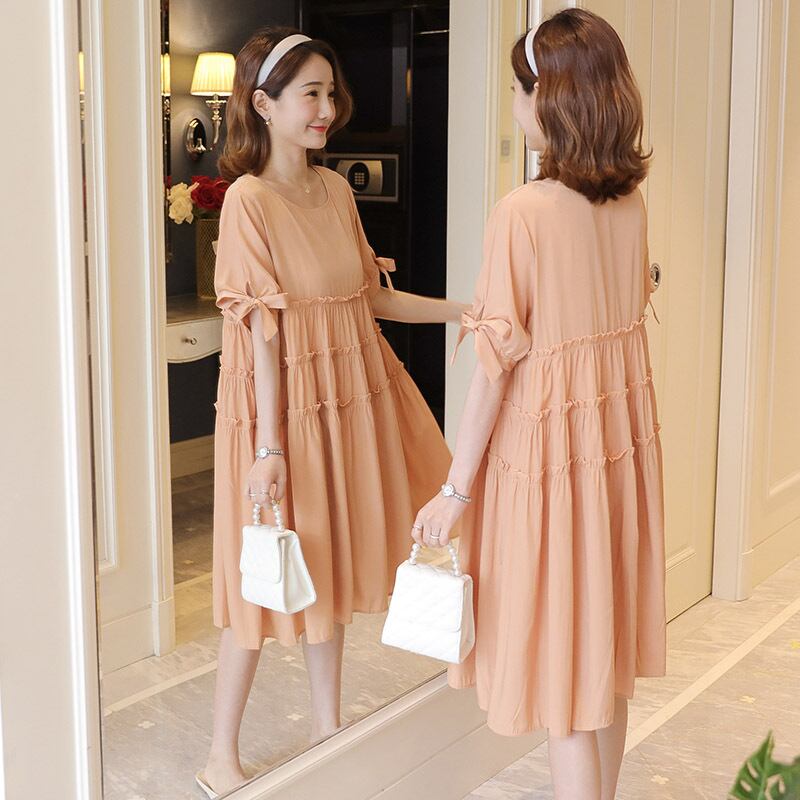 【新作】【送料無料】 マタニティドレス2019夏バージョンの新しい銅ゴングシルクステッチマタニティドレスルーズプラスサイズのマタニティドレス-アリババ 大きめサイズ サマー 夏物 expec217803166674