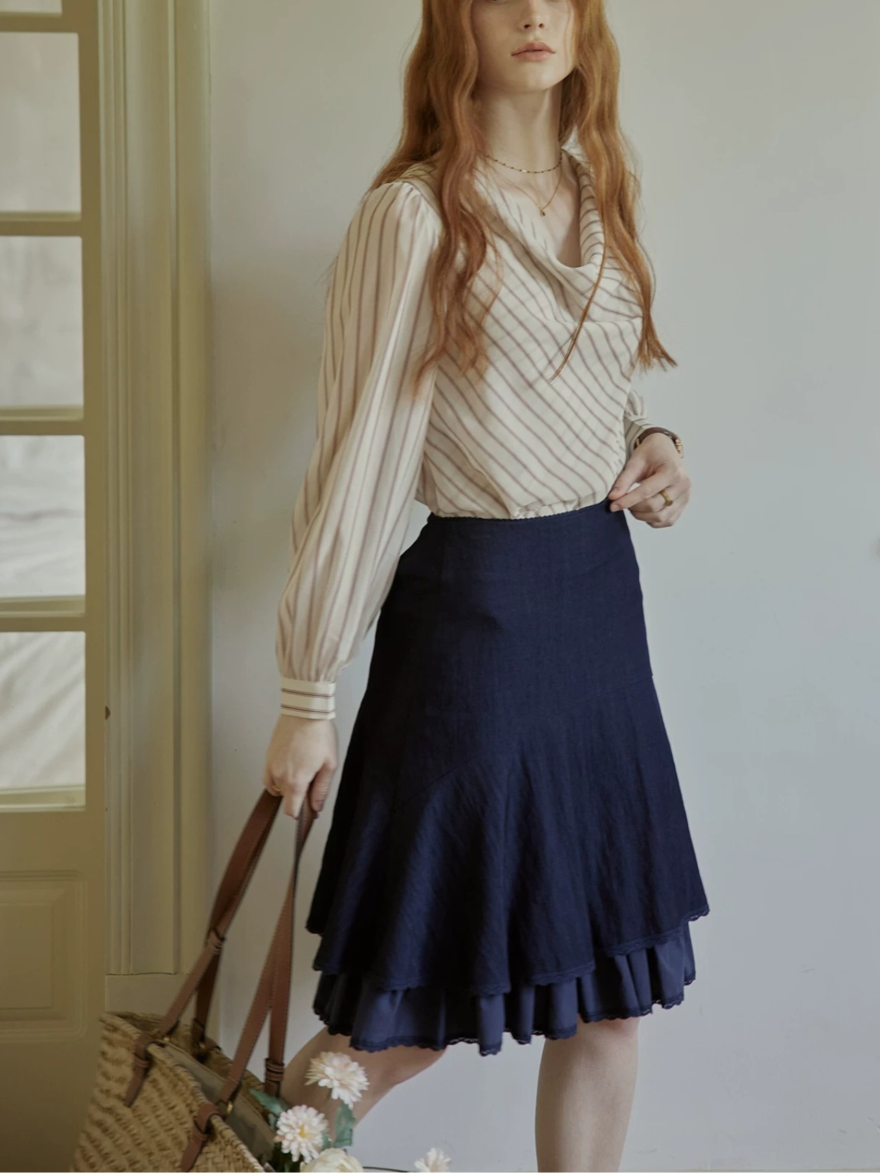 Brume Rayée Draped Blouse F0786