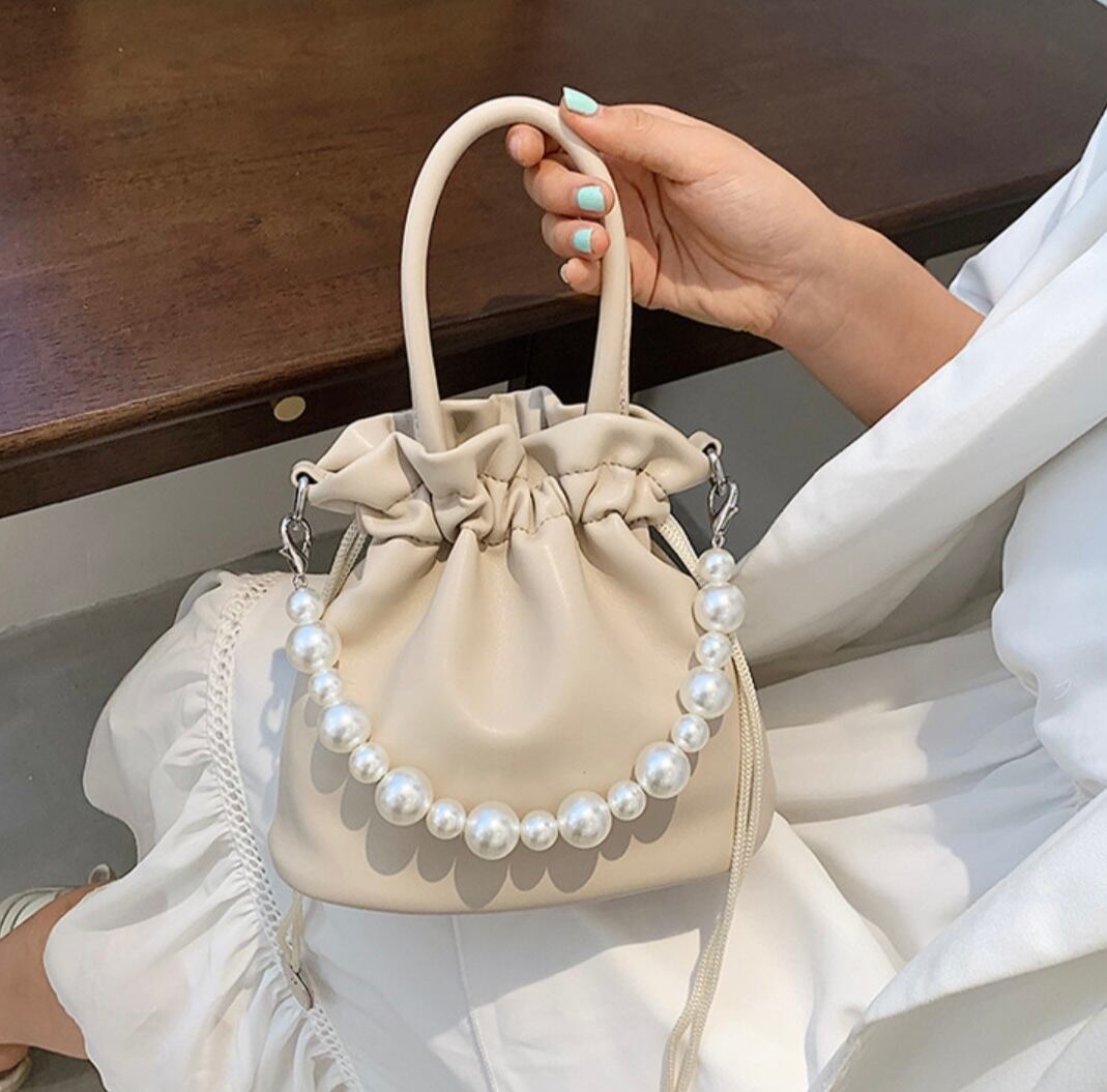 バック パールハンドル 3way ショルダー チェーン レザー 巾着型