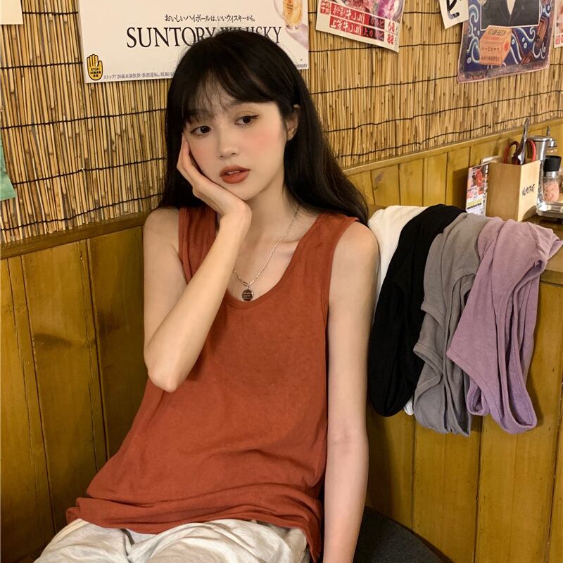 サマーソリッド カラーレディースルーズカジュアルシャツ ノースリーブトップス 夏物 ソリッドカラー YY-ファッション4843918730