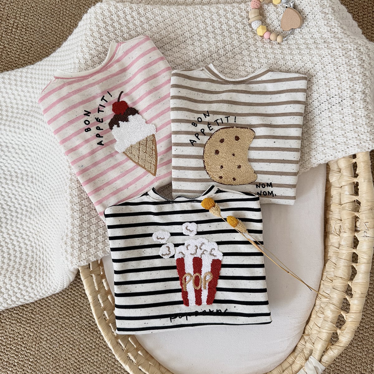 sweetワッペンつぶつぶボーダーカバーオール