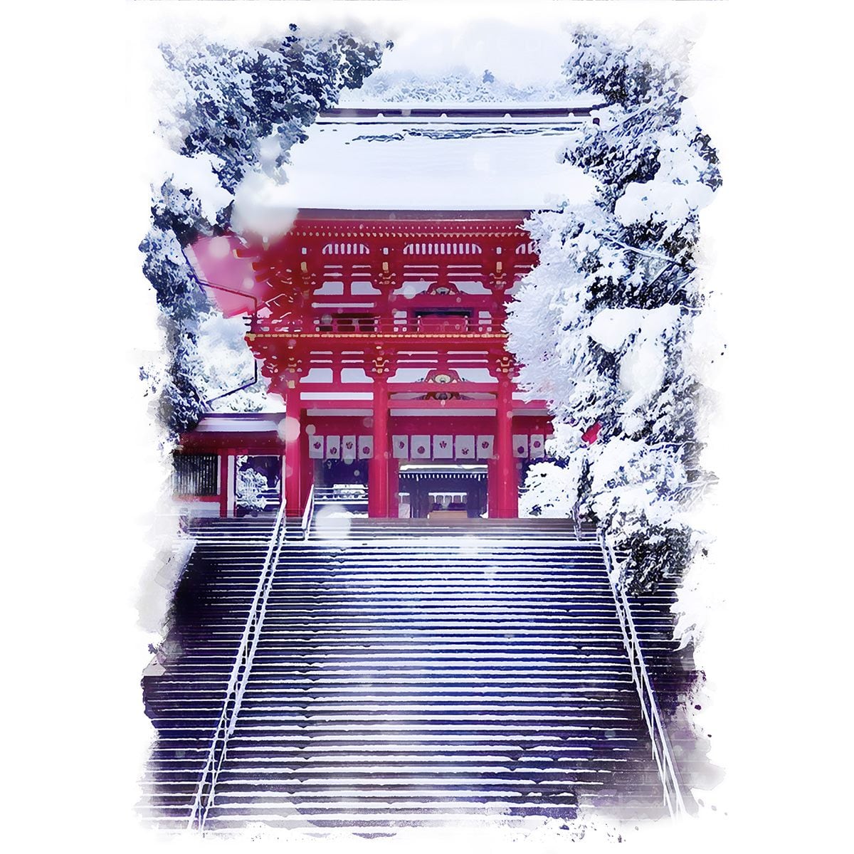 絵画(風景画) 日本の冬 滋賀県 雪の近江神宮 インテリアアート額