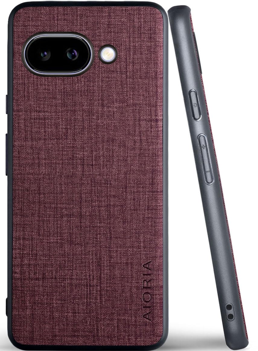 Aioria 互換性 ケース for Google Pixel 9A 5G 生地パターンレザー高級に保護純色スマホケース (Red, for Pixel 9A)