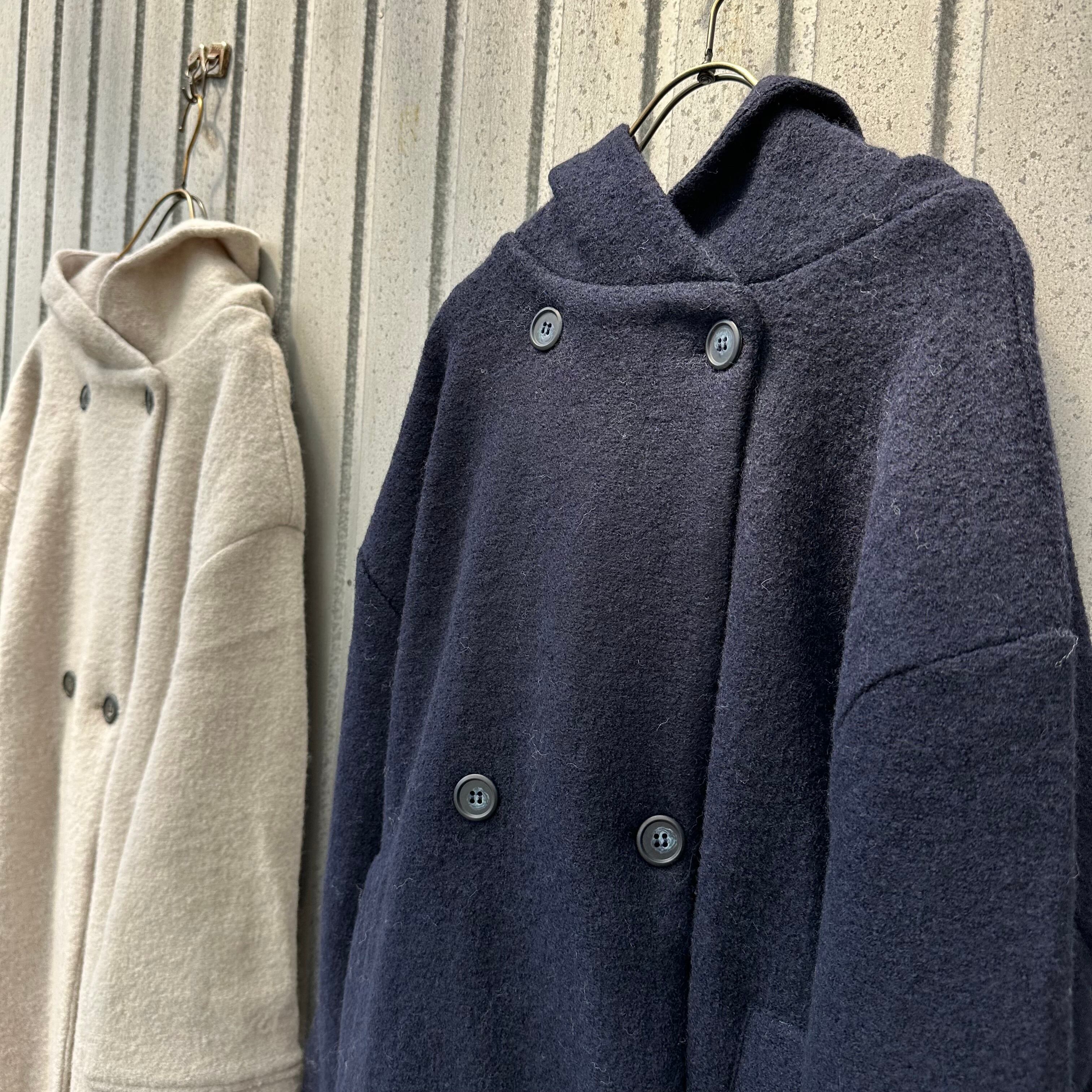 圧縮ウールダブルボタンロング丈フーディーコート/Mao made'25AW