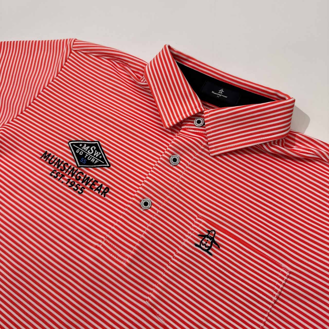 美品 Munsingwear マンシングウェア ポケット付き ボーダー柄 ドライ 半袖 ポロシャツ サイズ M /メンズ/ゴルフ/デサント/オレンジ