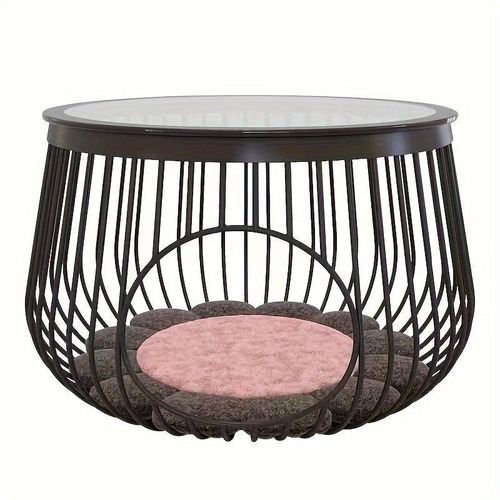 北欧シンプルティーテーブル ＜ブラック＞ サイドテーブル 55×38cmコーヒーテーブル ローテーブル クリエイティブ 丸型 ガラス コーヒーテーブル 北欧 リビングルーム コーヒーテーブル サイドテーブル 鳥かご型 錬鉄製 収納便利