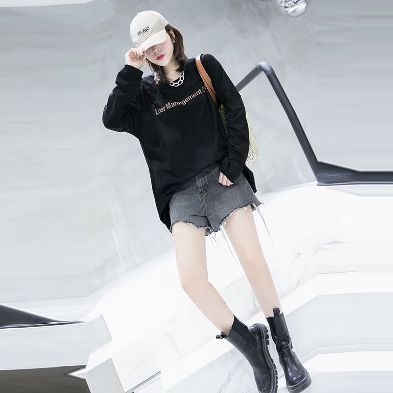 プラス脂肪プラスサイズの女性のオールマッチレター長袖Tシャツ女性の秋の服ルーズファットmmカバー腹痩身トップス200キャティタイド ミックスインファッション54824173540